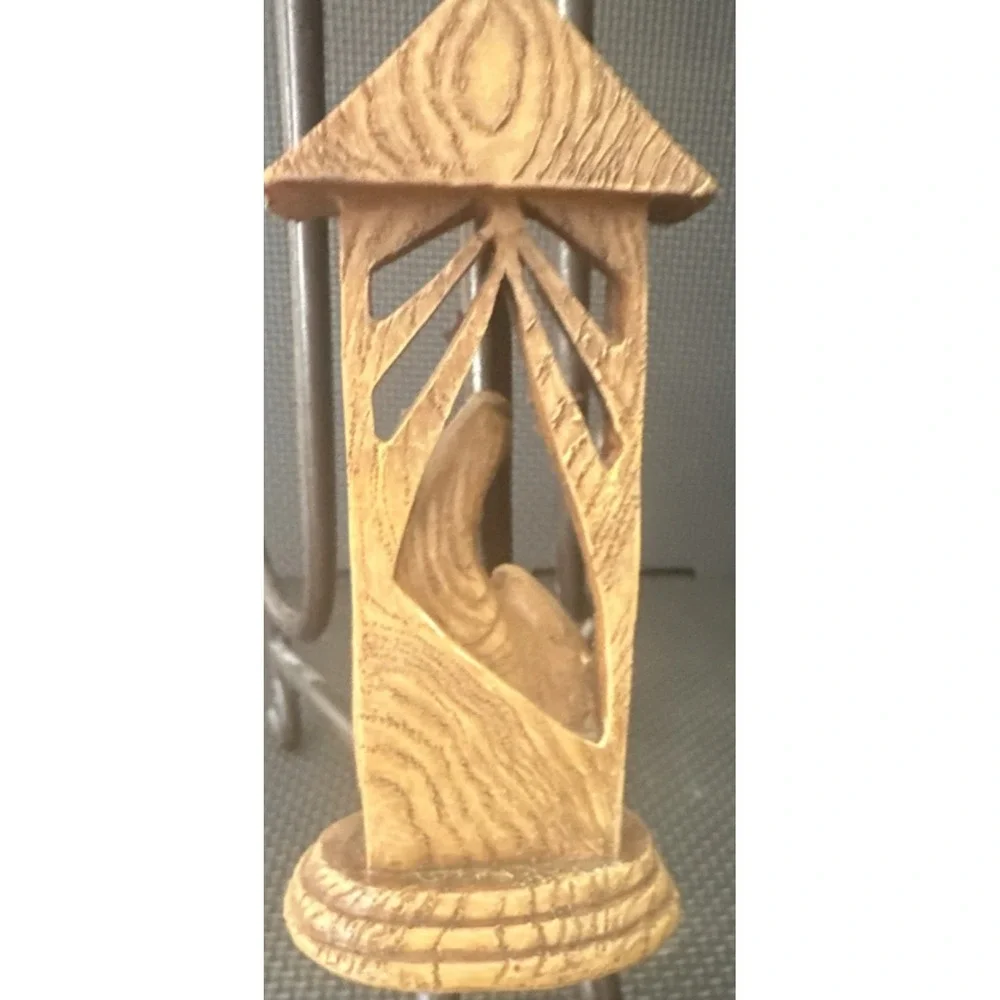 Hanging or Standing Resin Nativity Scene Ornament Rustic Holy Family Christmas
